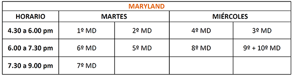Horarios Aula de Maryland 2019-2020