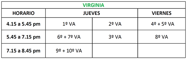 Horarios Aula de Virginia 2019-2020